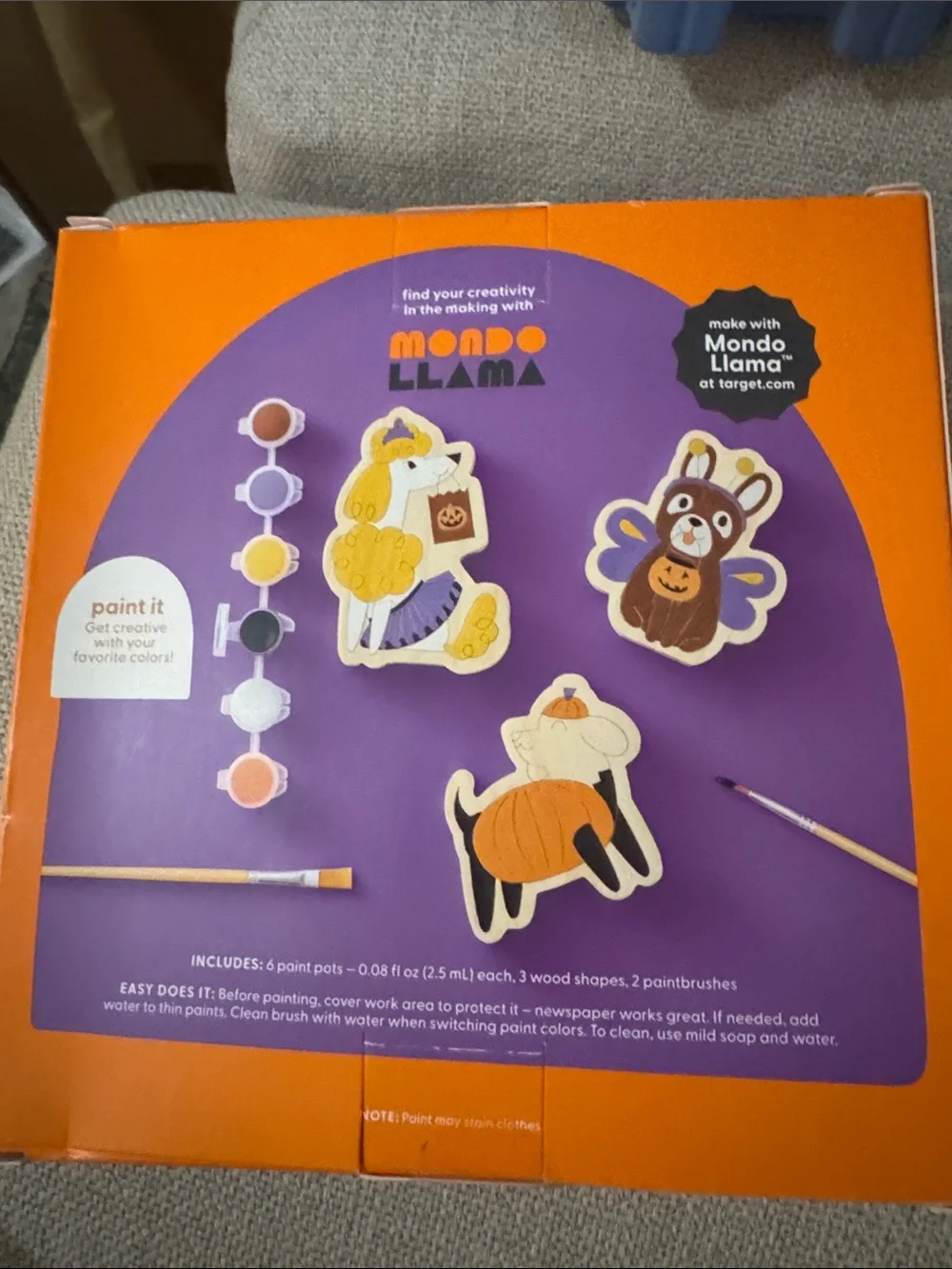 Mondo Llama Orange Paint-Your-Own Halloween Wood Puppies Kit